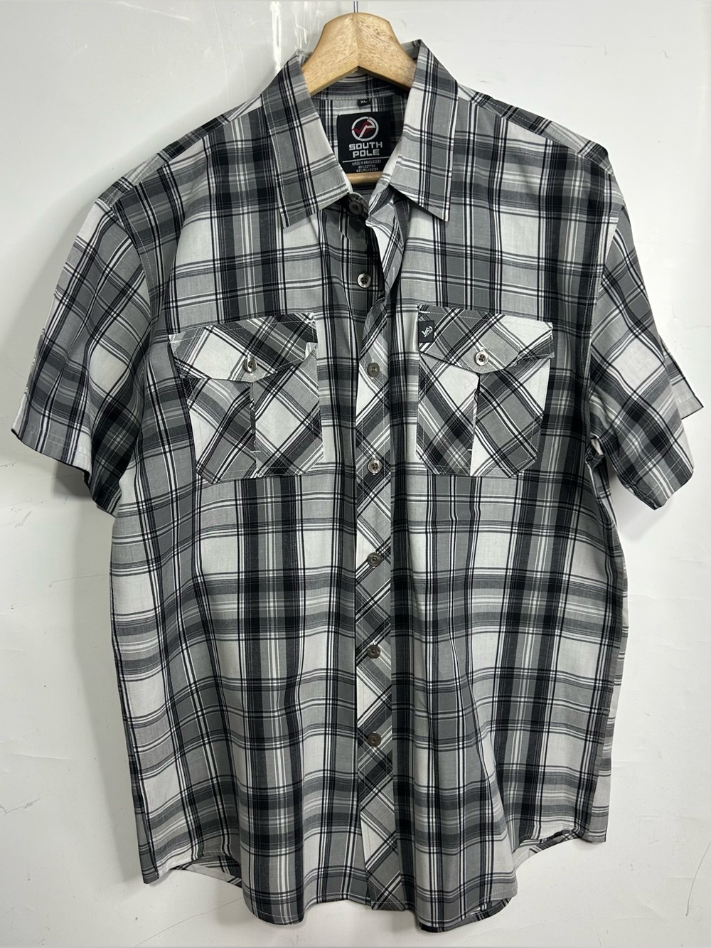 5 for $25🔥South Pole Grey Plaid Button Front Shirt XL